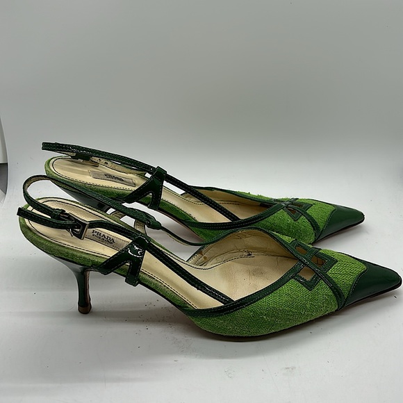 Prada Authenticated Vintage Green Pointed Toes Heels Shoes **Sz 37.5/US Sz 7.5** - Picture 4 of 14